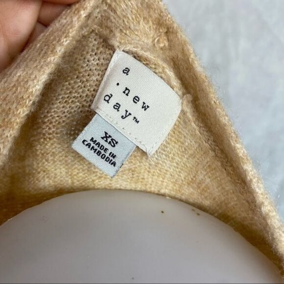 A New Day Striped Cardigan Tan Grey Tawny Long Acrylic Sweater Size XS - Picture 4 of 10